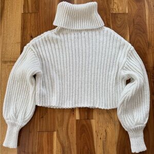 Urban Outfitters Cream Ribbed Turtleneck Cropped Sweater